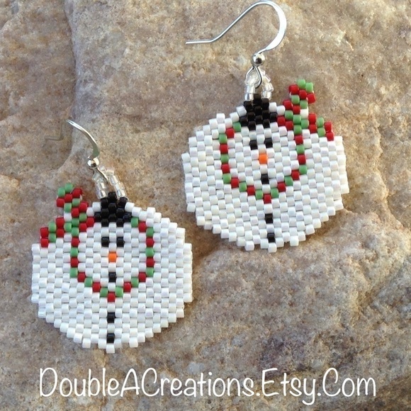 SNOWMAN Beaded Earrings, New, Handmade by Me - Picture 6 of 6